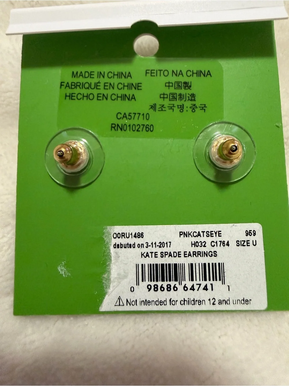 Kate Spade Gold-Trim Pink Cat's Eye Stud Earrings NWT - Picture 3 of 3